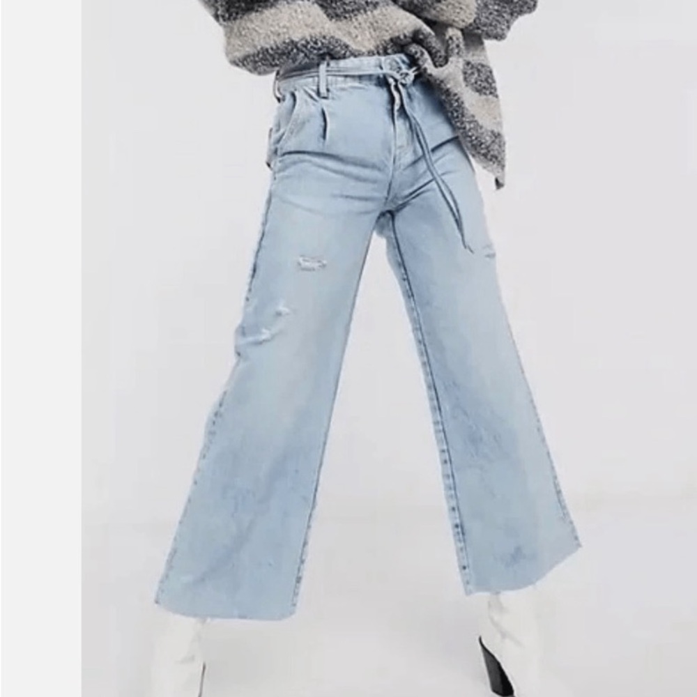 Free People Light Blue Women’s Jeans Kinsey High Rise Cropped Wide Leg Jeans